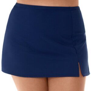 NWT Swim Solutions Women's Side Slit Swim Skirt Navy Plus Size 24W $60 8B623